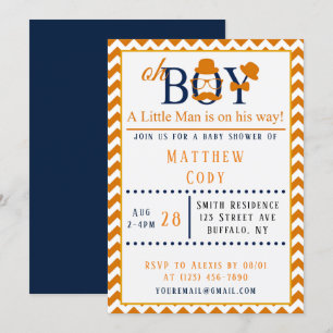 Oh Boy Oranje en Blue Baby shower Kaart