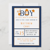 Oh Boy Oranje en Blue Baby shower Uitnodiging (Voorkant)