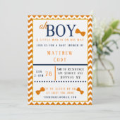 Oh Boy Oranje en Blue Baby shower Uitnodiging (Staand voorkant)
