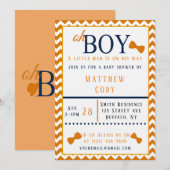 Oh Boy Oranje en Blue Baby shower Uitnodiging (Voorkant / Achterkant)