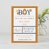 Oh Boy Oranje en Blue Baby shower Uitnodiging (Staand voorkant)