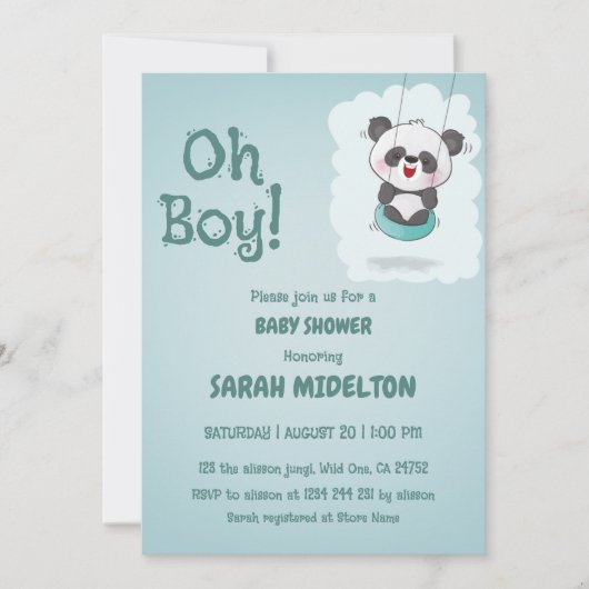 Oh Boy Panda Blue baby shower Kaart (Voorkant)