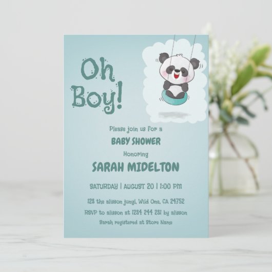 Oh Boy Panda Blue baby shower Kaart (Staand voorkant)