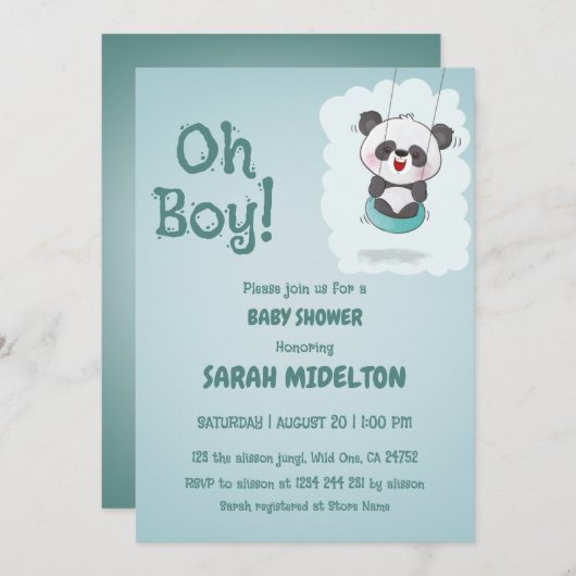 Oh Boy Panda Blue baby shower Kaart (Voorkant / Achterkant)