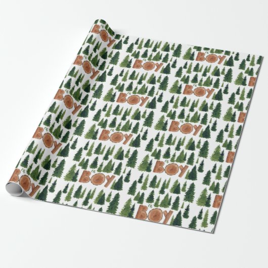 Oh Boy Pine Trees Woodland Baby shower Cadeaupapier (Uitgerold)