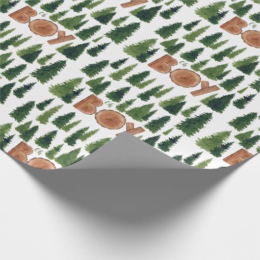 Oh Boy Pine Trees Woodland Baby shower Cadeaupapier (Hoek)