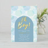 Oh Boy Polka Dots Baby shower Folie Uitnodiging (Staand Voorkant)