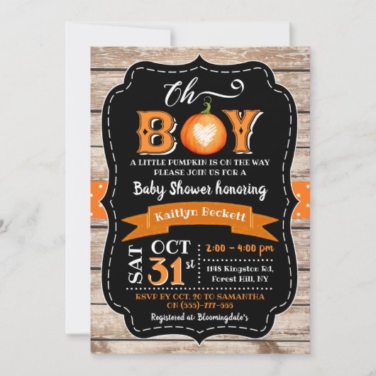 "Oh Boy" pompoenBaby shower Kaart (Voorkant)