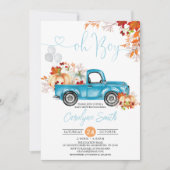Oh Boy Pumpkin Blue Truck Herfst Baby shower Kaart (Voorkant)