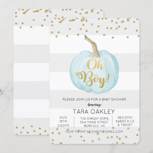 Oh Boy Pumpkin Glitter Baby shower Invitation Kaart