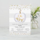 Oh Boy Pumpkin Glitter Baby shower Invitation Kaart (Staand voorkant)