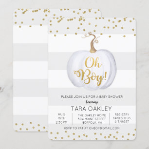 Oh Boy Pumpkin Glitter Baby shower Invitation Kaart