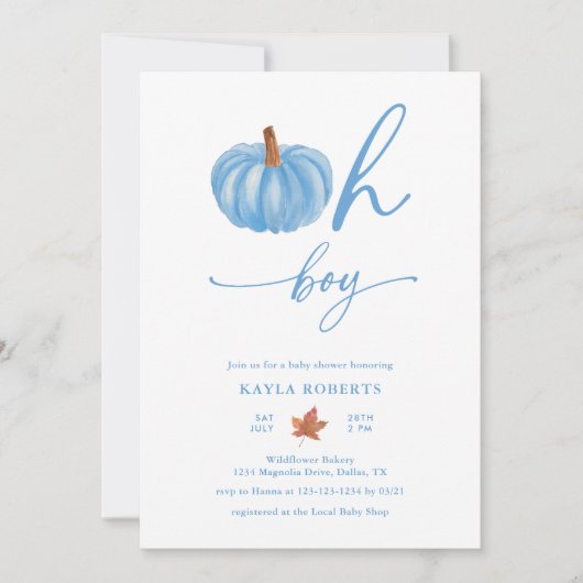 Oh Boy Pumpkin Modern Herfst Baby shower Kaart (Voorkant)