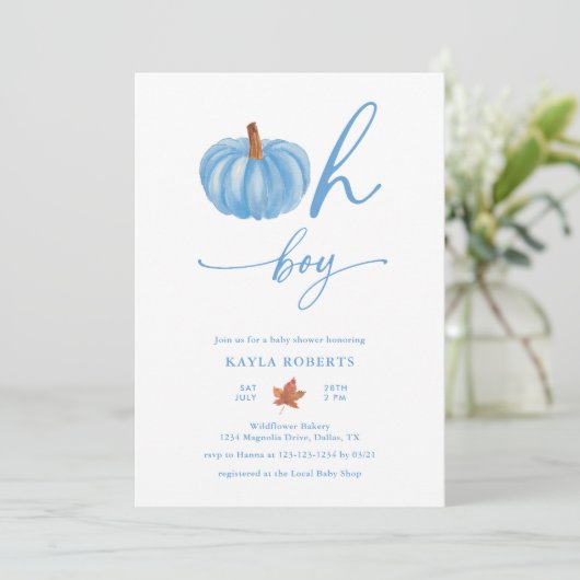 Oh Boy Pumpkin Modern Herfst Baby shower Kaart (Staand voorkant)