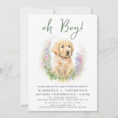 Oh Boy Puppy Dog Modern Sage Green Baby shower Kaart (Voorkant)