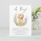 Oh Boy Puppy Dog Modern Sage Green Baby shower Kaart (Staand voorkant)