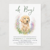 Oh Boy Puppy Dog Modern Sage Green Baby shower Uitnodiging Briefkaart (Voorkant)