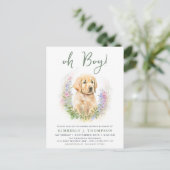 Oh Boy Puppy Dog Modern Sage Green Baby shower Uitnodiging Briefkaart (Staand voorkant)