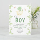 Oh Boy QR Code Schattige Groene Dinosaurus Baby sh Kaart (Staand voorkant)