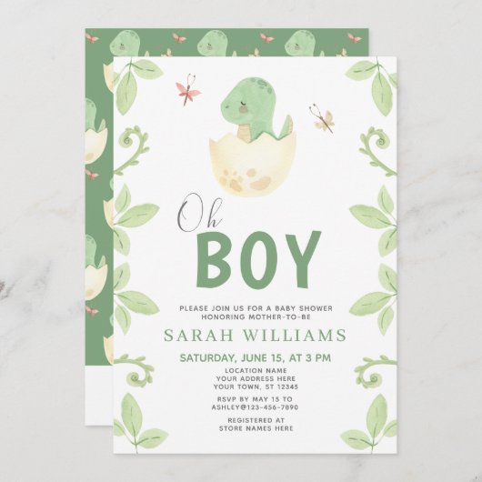 Oh Boy QR Code Schattige Groene Dinosaurus Baby sh Kaart (Voorkant / Achterkant)