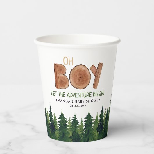 Oh Boy - Rustic Boy Woodland Baby shower Papieren Bekers (Achterkant)