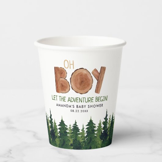 Oh Boy - Rustic Boy Woodland Baby shower Papieren Bekers (Voorkant)