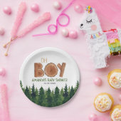 Oh Boy - Rustic Boy Woodland Baby shower Papieren Bordje (Feest)