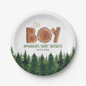 Oh Boy - Rustic Boy Woodland Baby shower Papieren Bordje (Voorkant)