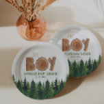 Oh Boy - Rustic Boy Woodland Baby shower Papieren Bordje<br><div class="desc">Rustic Boy Woodland - "oh boy" borden van baby shower</div>