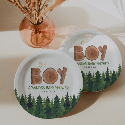 Oh Boy - Rustic Boy Woodland Baby shower Papieren Bordje