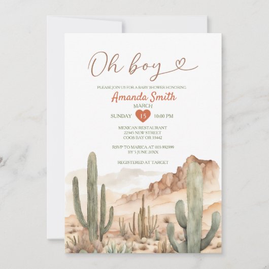 Oh Boy Rustic Desert Succulent Cactus Baby shower Kaart (Voorkant)