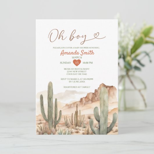 Oh Boy Rustic Desert Succulent Cactus Baby shower Kaart (Staand voorkant)