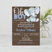 Oh Boy Rustic Elephant Baby Boy Wood Baby shower Kaart (Staand voorkant)