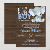 Oh Boy Rustic Elephant Baby Boy Wood Baby shower Kaart (Voorkant / Achterkant)