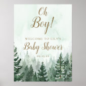 Oh Boy Rustic Pine Forest Baby shower Welkomstbord Poster (Voorkant)
