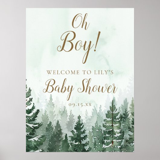 Oh Boy Rustic Pine Forest Baby shower Welkomstbord Poster (Voorkant)