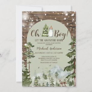 Oh Boy Rustic Wood Adventure Christmas Baby shower Kaart