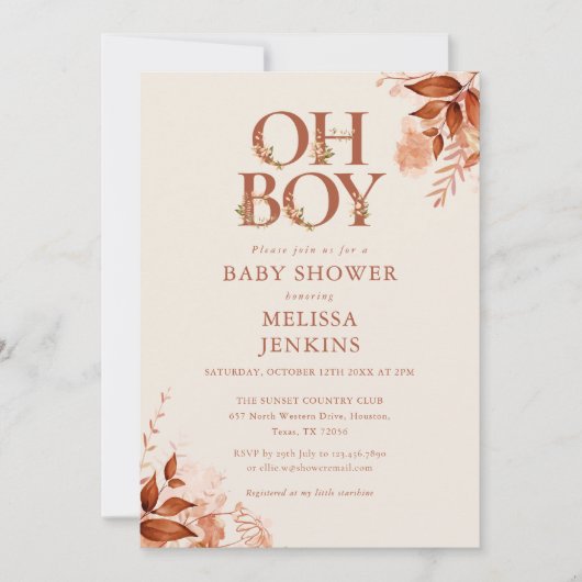 Oh Boy rustieke bloemenherfst Herfst Baby shower Kaart (Voorkant)