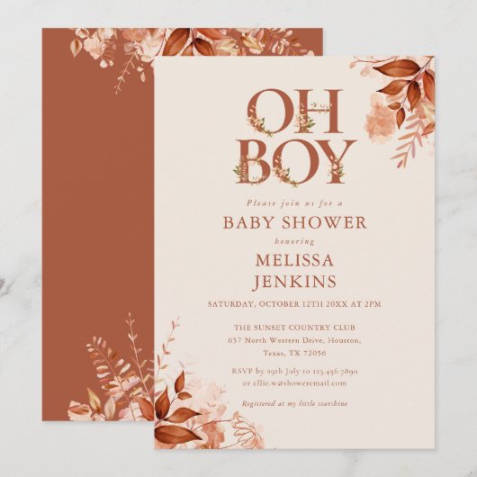 Oh Boy rustieke bloemenherfst Herfst Baby shower Kaart (Voorkant / Achterkant)