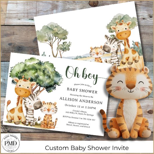 Oh Boy Safari Animal Baby shower Kaart