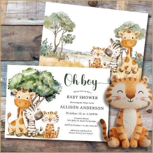 Oh Boy Safari Animal Baby shower Kaart
