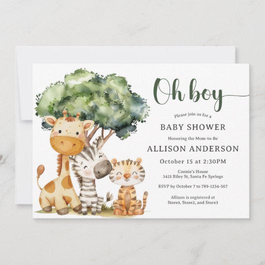 Oh Boy Safari Animal Baby shower Kaart (Voorkant)