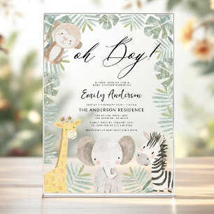 Oh Boy Safari Animal Boy's Baby shower Acryl Uitnodigingen