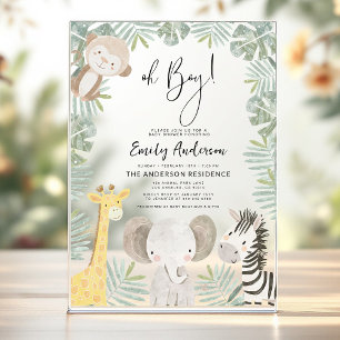 Oh Boy Safari Animal Boy's Baby shower Acryl Uitnodigingen