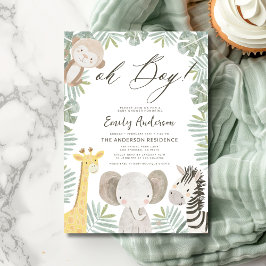Oh Boy Safari Animal Boy's Baby shower Kaart