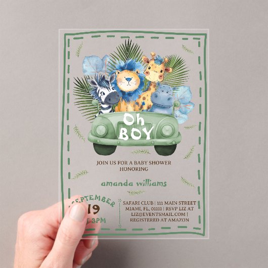 Oh Boy Safari Animals baby shower Acryl Uitnodigingen (Insitu (Draagbaar))
