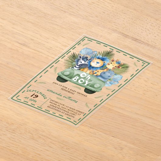 Oh Boy Safari Animals baby shower Acryl Uitnodigingen (Laagn)