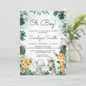 Oh Boy Safari Animals Baby shower Uitnodiging (Staand voorkant)