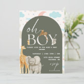 Oh boy! Safari Animals Baby shower uitnodiging (Staand voorkant)