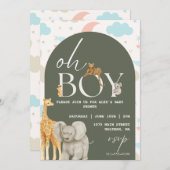 Oh boy! Safari Animals Baby shower uitnodiging (Voorkant / Achterkant)